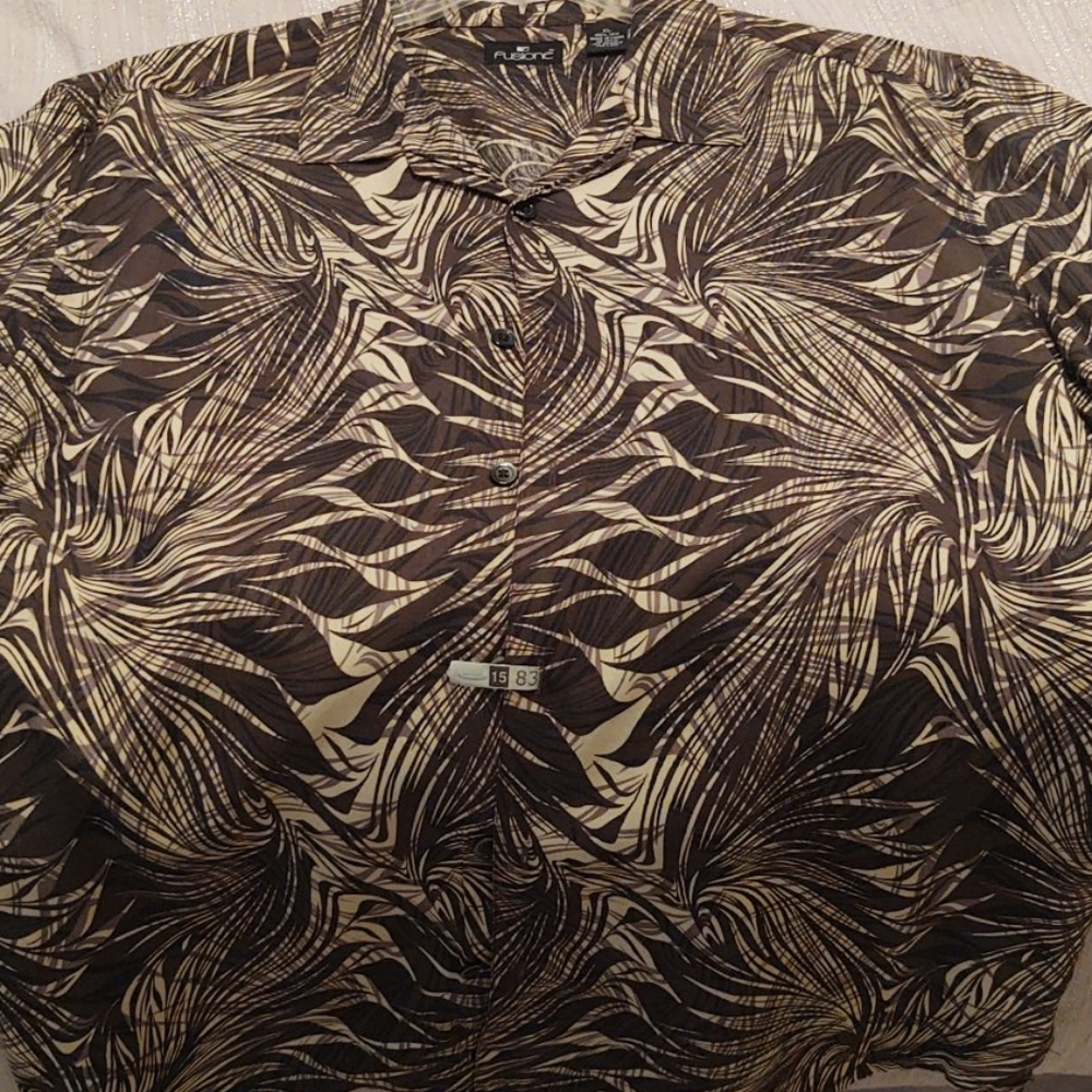 Men's Fusione blk/tan Hawaiian shirt XL NWOT
